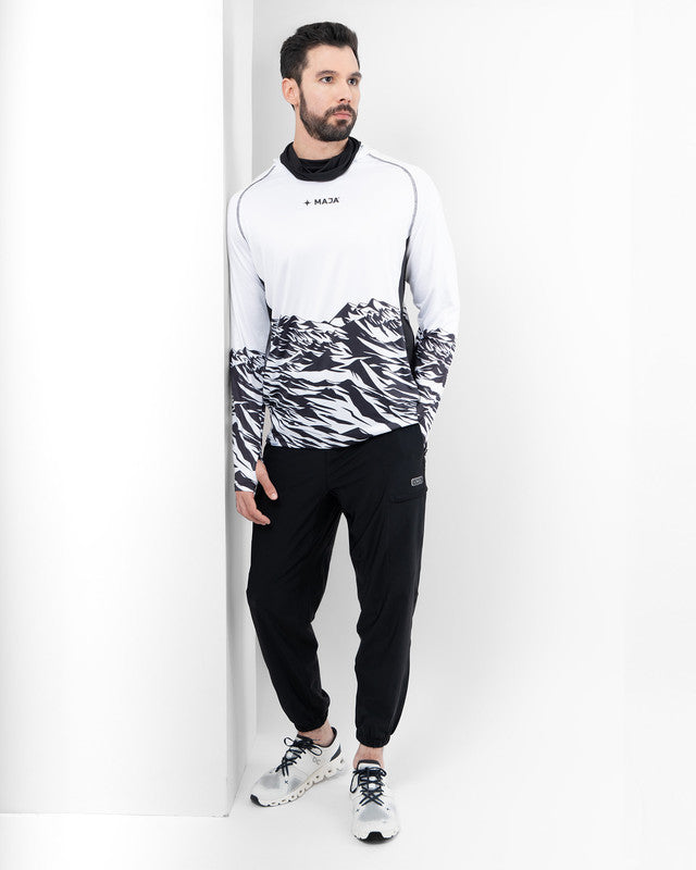 Camiseta Performance con Máscara Ambición, Patrón rocamar blanco, detalle, fit Relajado, Poliéster, con Lavar a máquina con ciclo delicado de agua fría, uso versátil