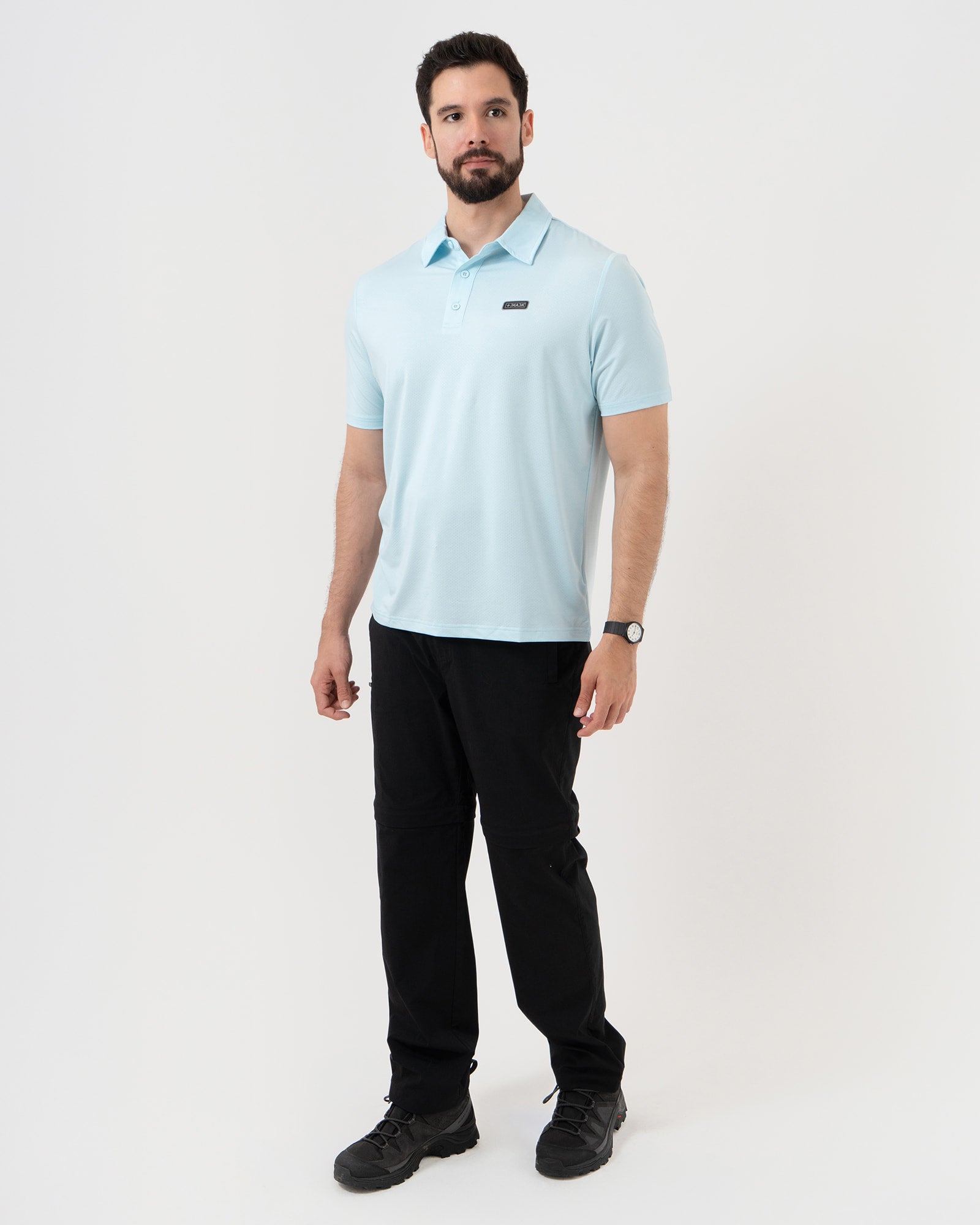MAJA® Polo Active, Azul cielo, detalle, fit Regular, Poliéster, con Protección UV UPF50+, uso versátil