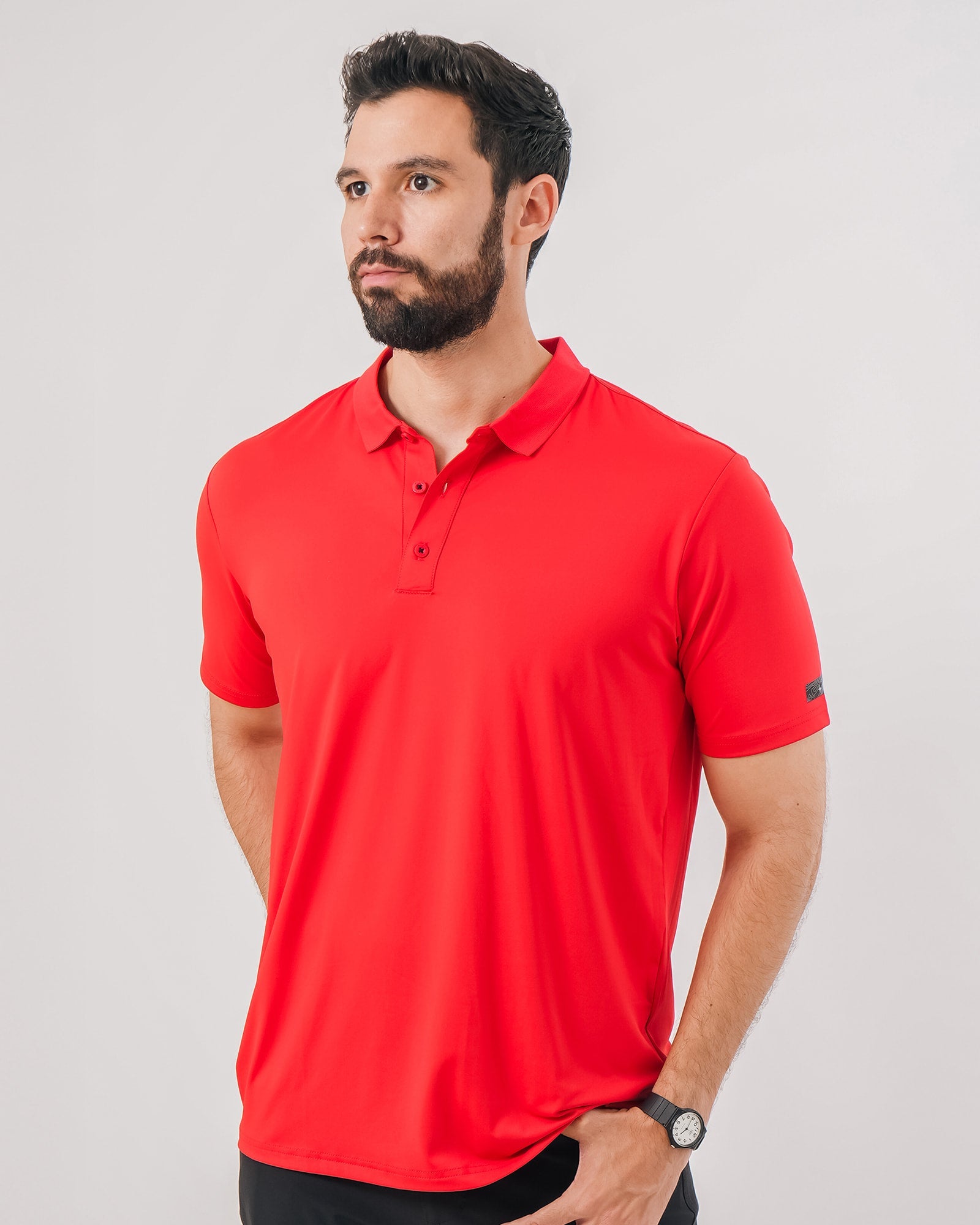 Polo Lisa, Rojo, vista frontal, fit Regular, Poliéster, con Tela estiramiento 4 vías, uso versátil