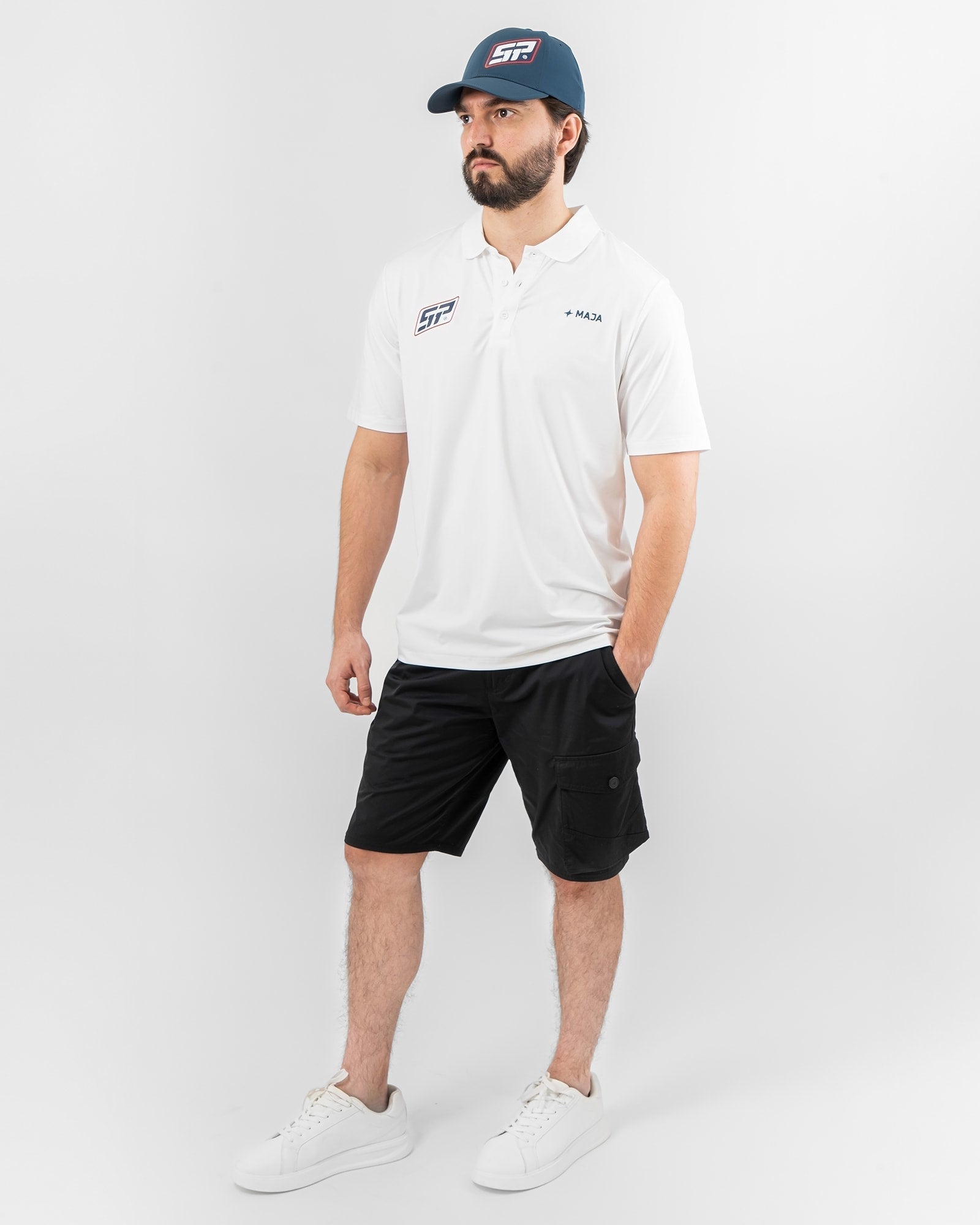MAJA® Polo Race SP, Blanco, detalle, fit Regular, Poliéster, con Protección UV UPF50+, uso versátil