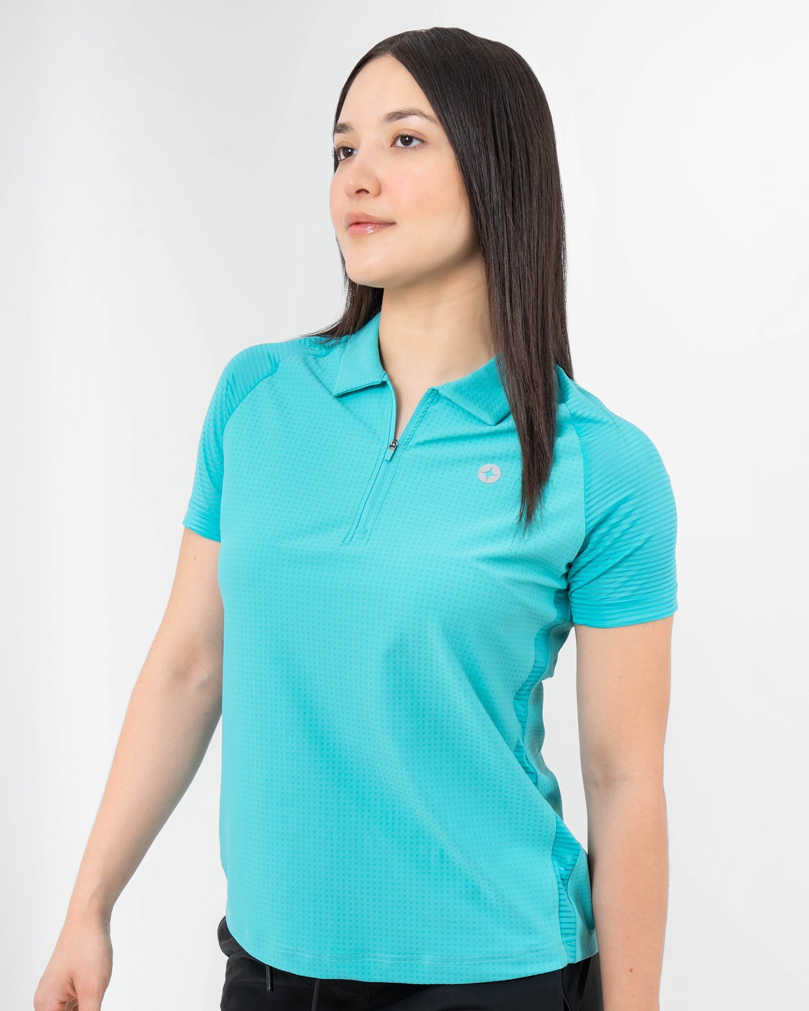 MAJA® Polo Viento, Azul aqua, vista frontal, fit Slim, Poliéster, con Branding con reflectivo, uso versátil